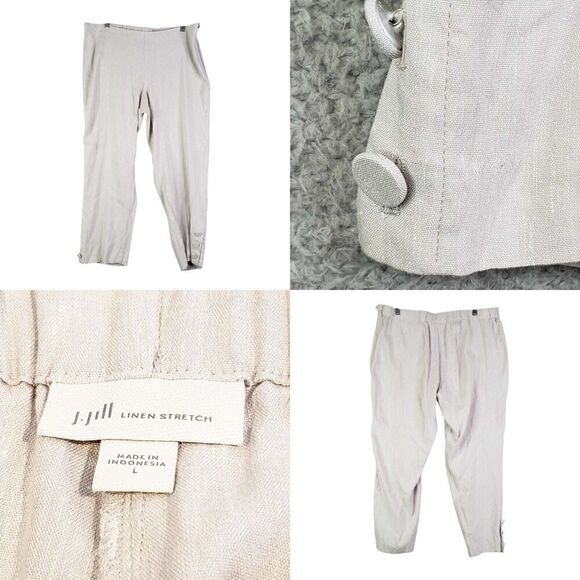 J Jill Pants Women’s Large L Straight Leg Side Zip Crop Linen Khaki Tan Resort - Picture 1 of 11